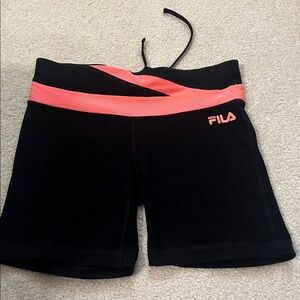Fila black biker Shorts with neon pink accents